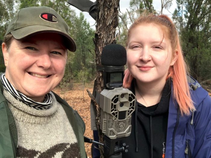 Experimenting in field with field assistant and daughter, Georgia, May 2020