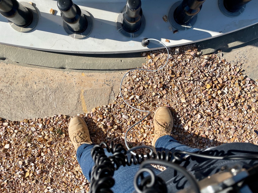 Recording subsurface vibrations at the base of a wind turbine, June 2022