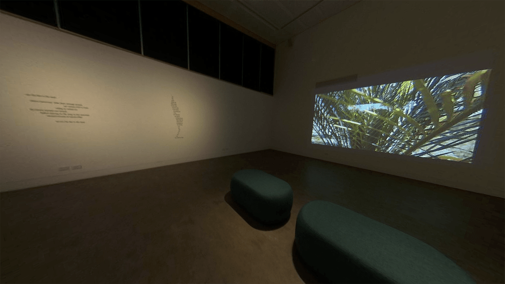 Still image of the exhibition space at The Bas, from the walk-through video.